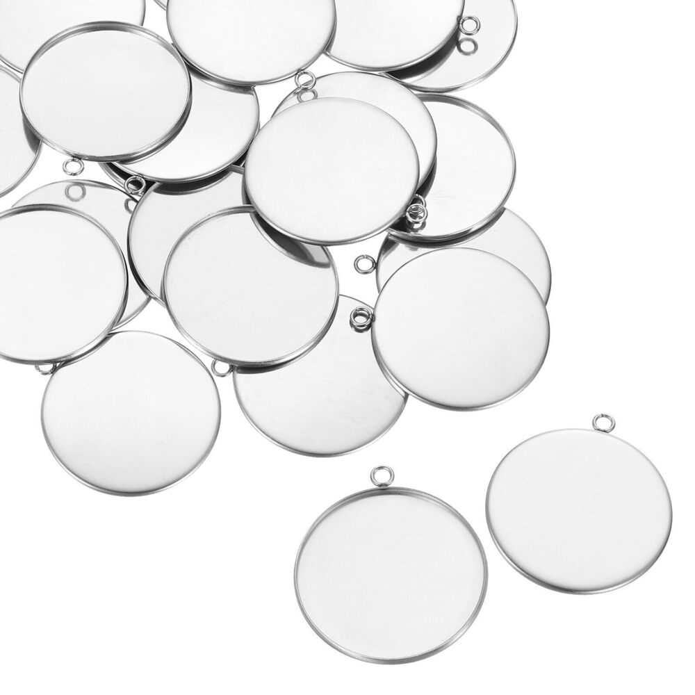 6143 Round Pendant Blank Tray, 20Pcs 30mm - Stainless Steel Cabochons